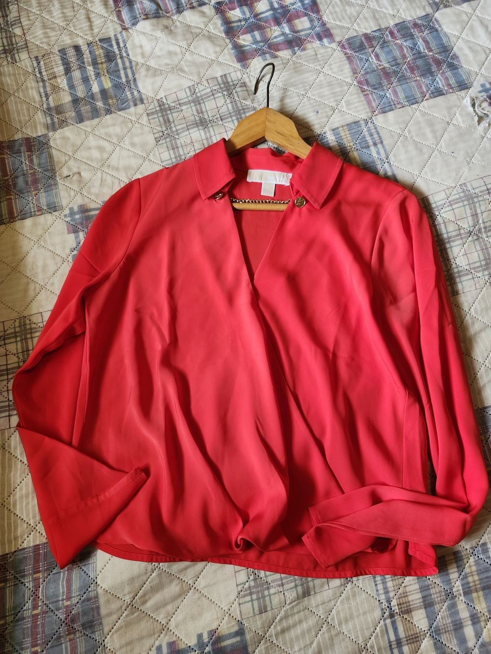 Michael Kors Bright Coral Wrap-Front Blouse